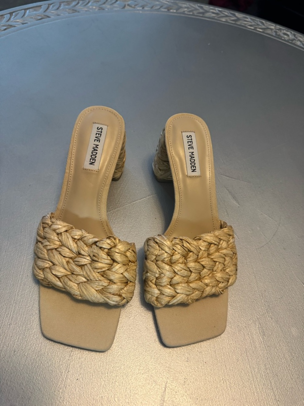 Steve Madden Braided Natural-Tone Slide Mules